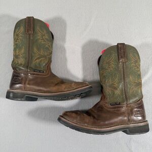 Justin Stampede Mens Steel Toe Western Work Boots Brown Green SE4688 Size 8.5D